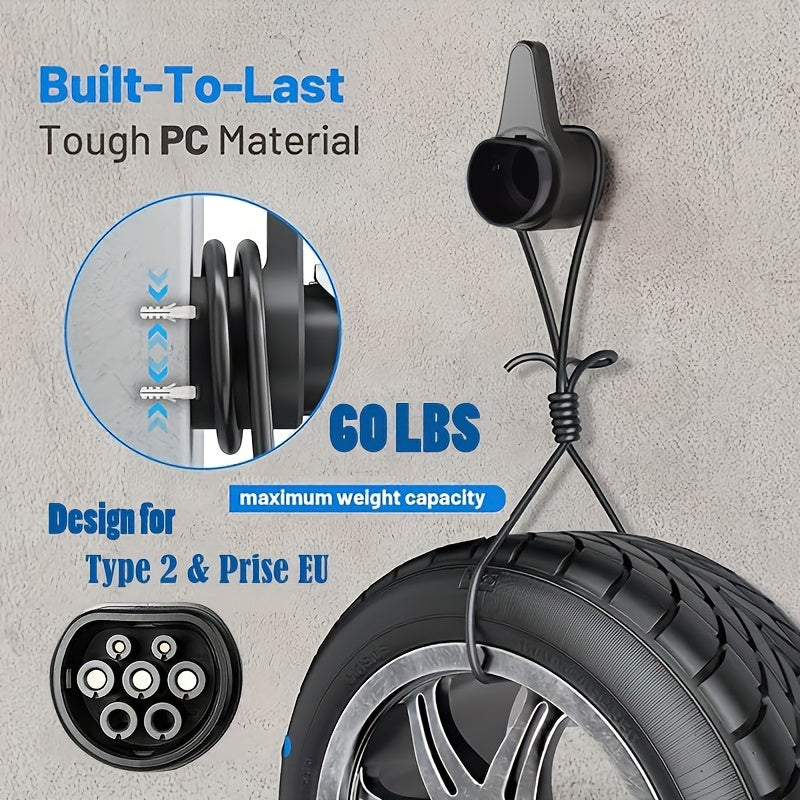 Wall-Mounted EV Charger Organizer with Type 2 Ports Dustproof Cable Management