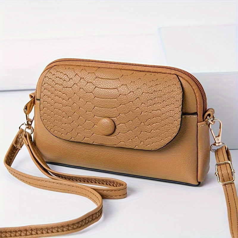 Mini Crossbody Bag for Women with Removable Strap Zipper Closure Solid Color
