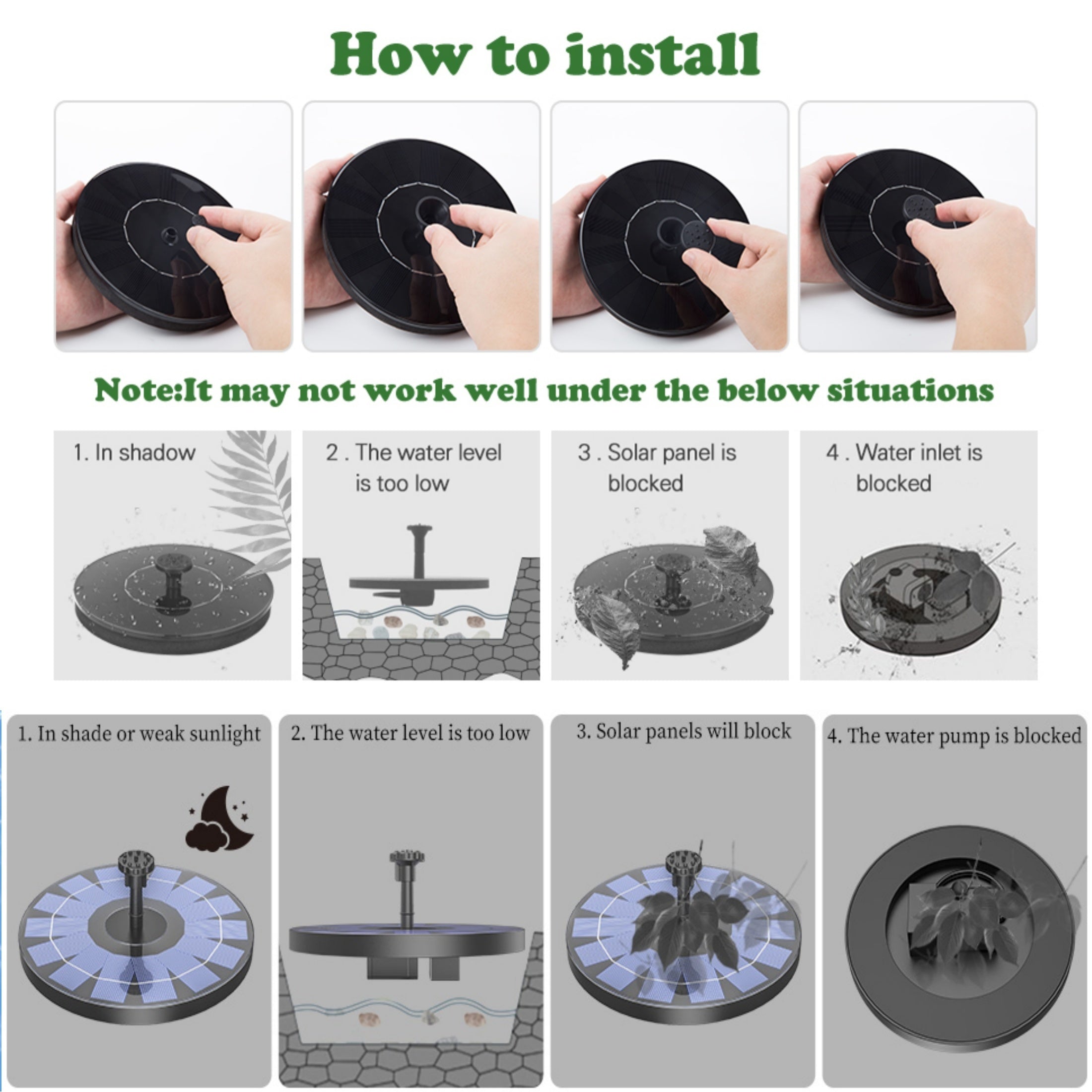 Solar Powered Water Fountain Pump for Pond Pool Bird Bath Plastic Eco-Friendly