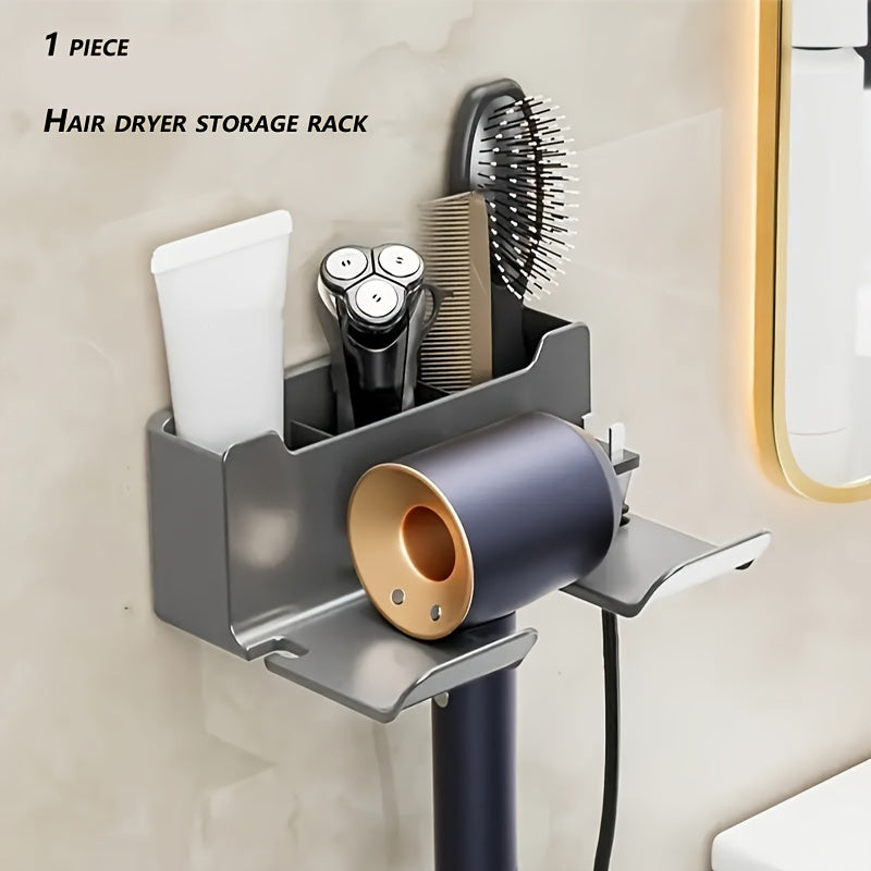 Wall-Mounted Plastic Hair Dryer Holder No Punching Bathroom Storage Rack