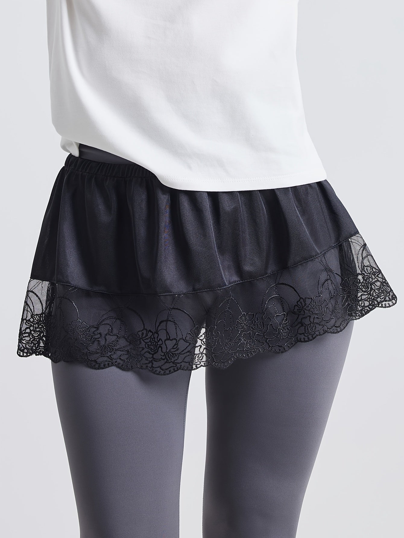 Plus Size Lace Trim Mini Dress for Women Stretchy Polyester Comfortable Fit Lounge Casual