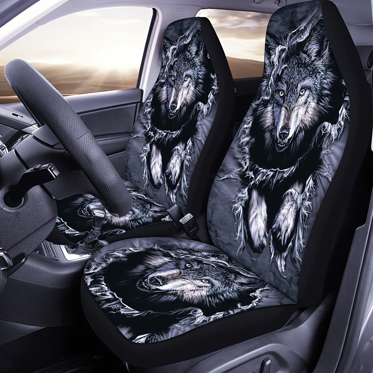 Wolf Print Car Seat Cover Polyester Lightweight All-Season Easy to Install and Clean