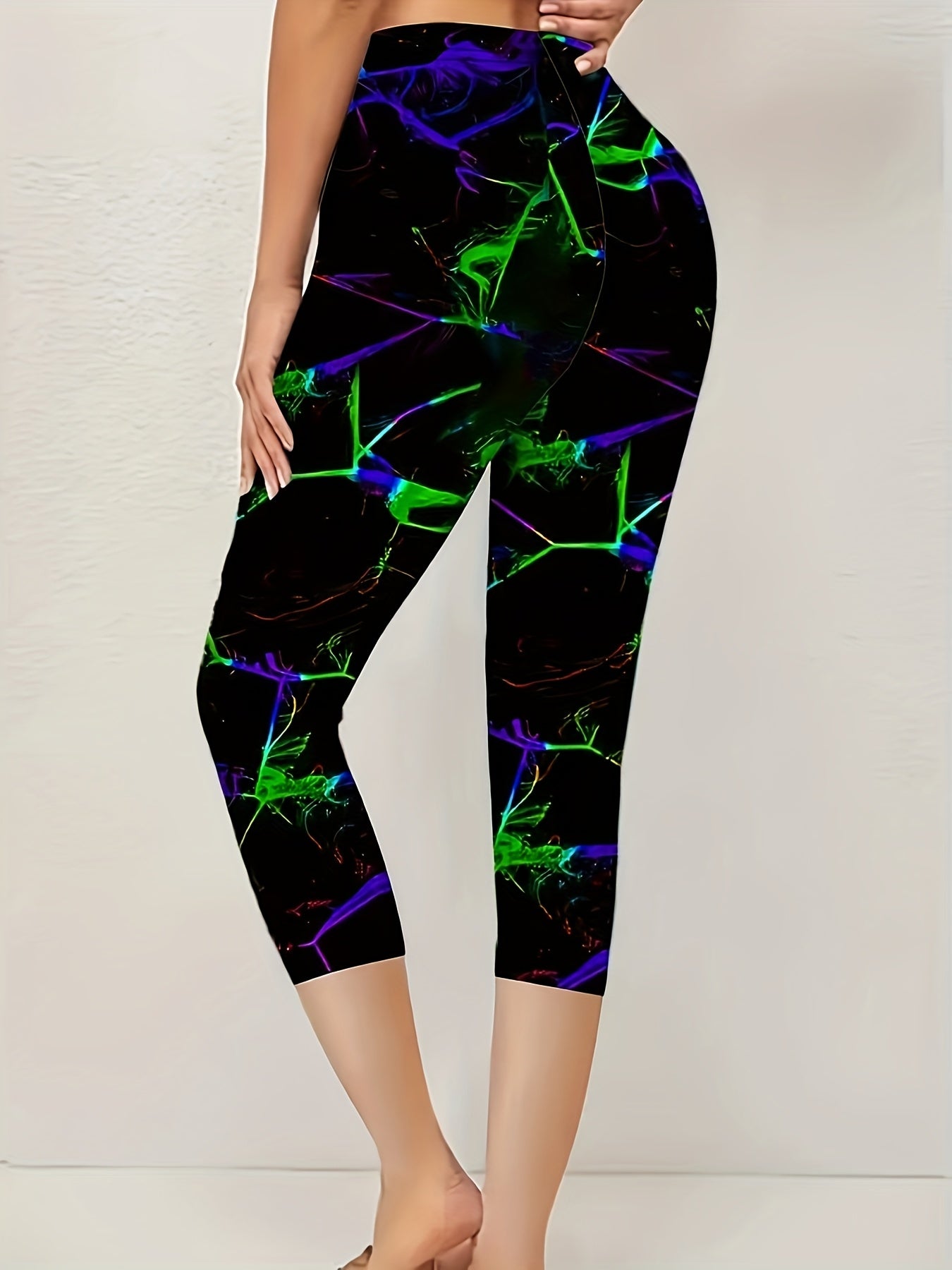 Plus Size Women's High-Waisted Leggings Tie-Dye Stretchy Breathable