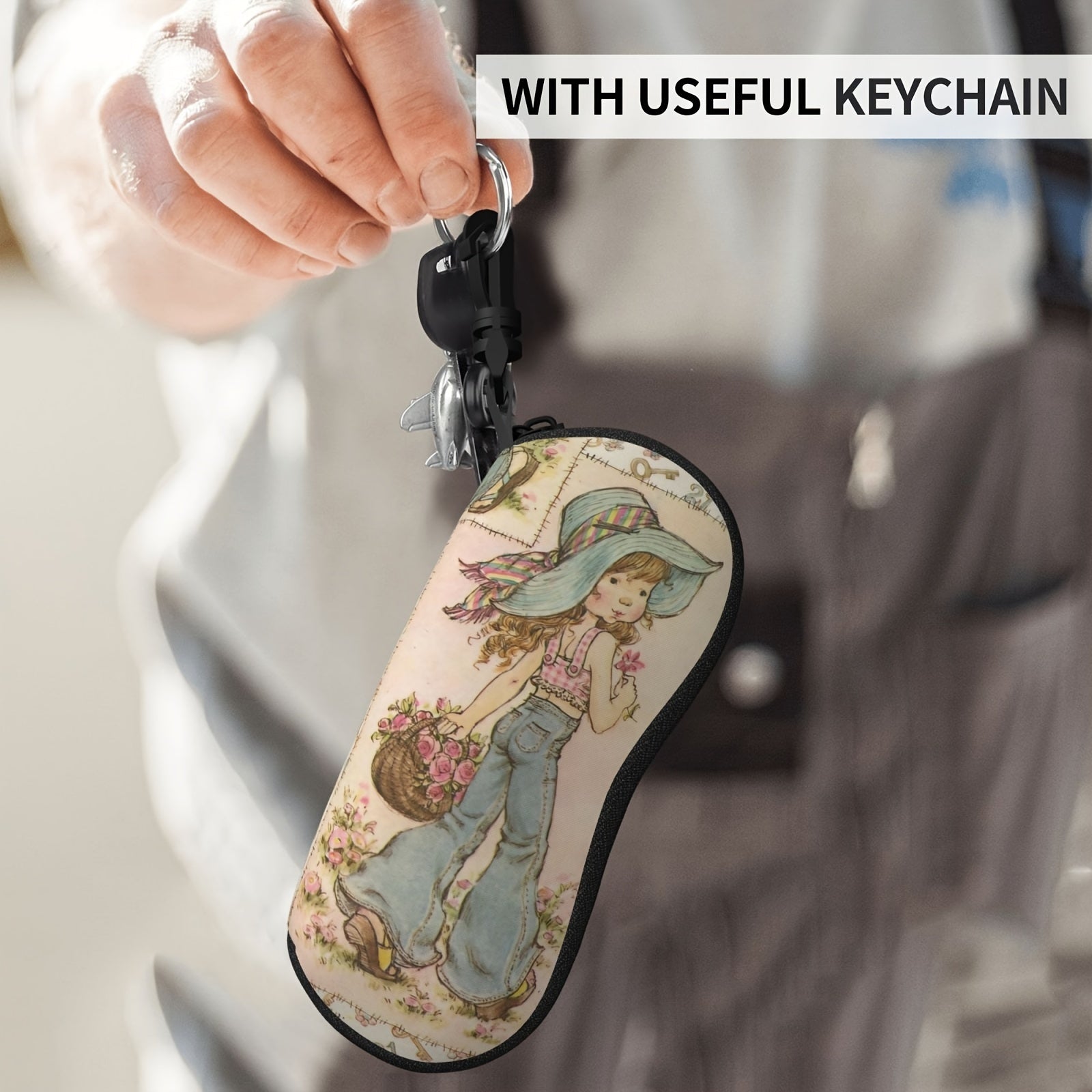 Flower Pattern Glasses Case with Zipper Closure Unisex Travel Storage Bag