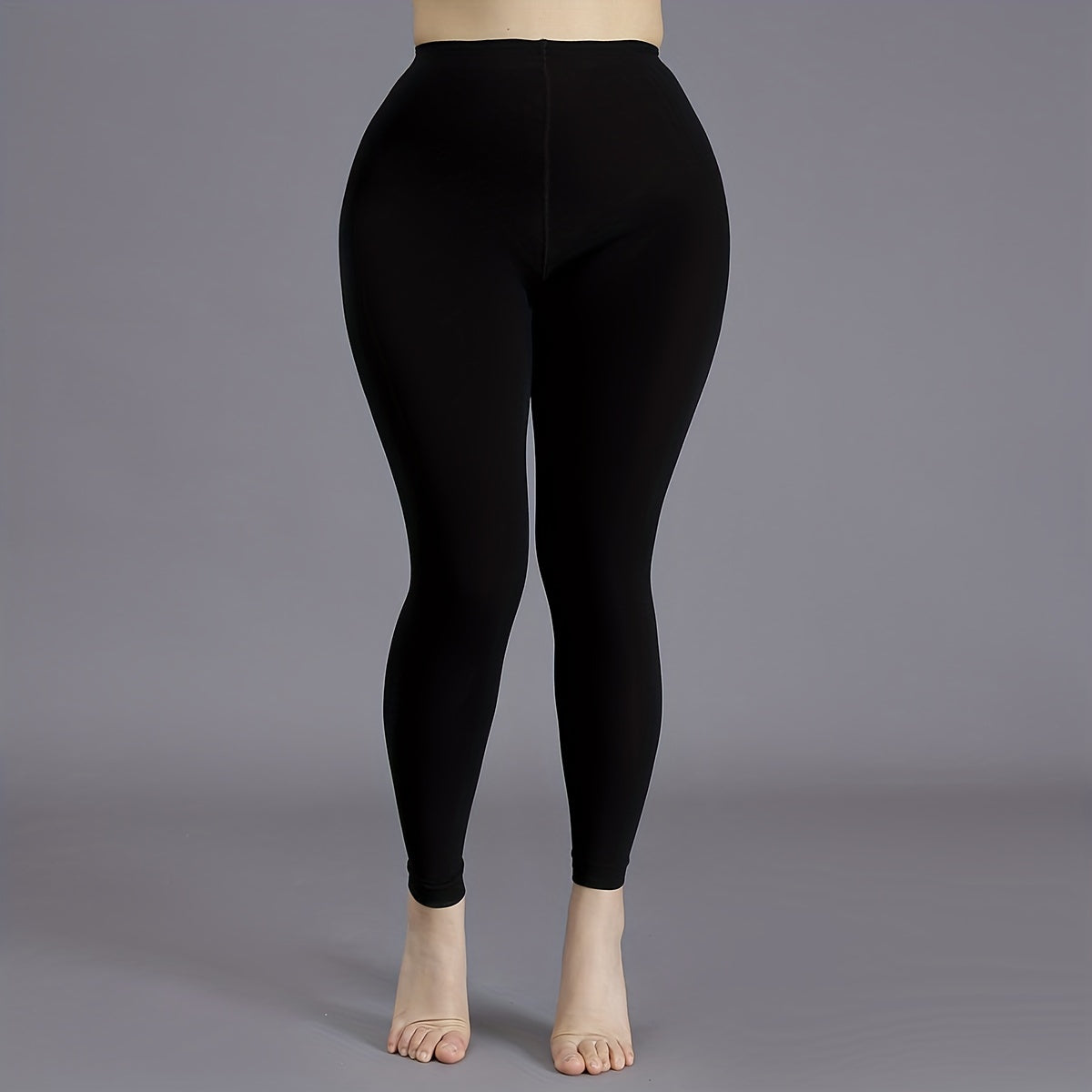 Women's Black High-Waist Opaque Tights Plus Size Footless Pantyhose Nylon Spandex