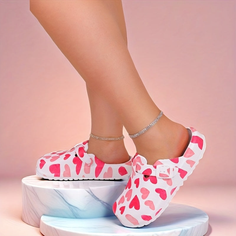 Women Summer Heart-Shaped Clogs Lightweight Slip-On Comfortable Platform Shoes