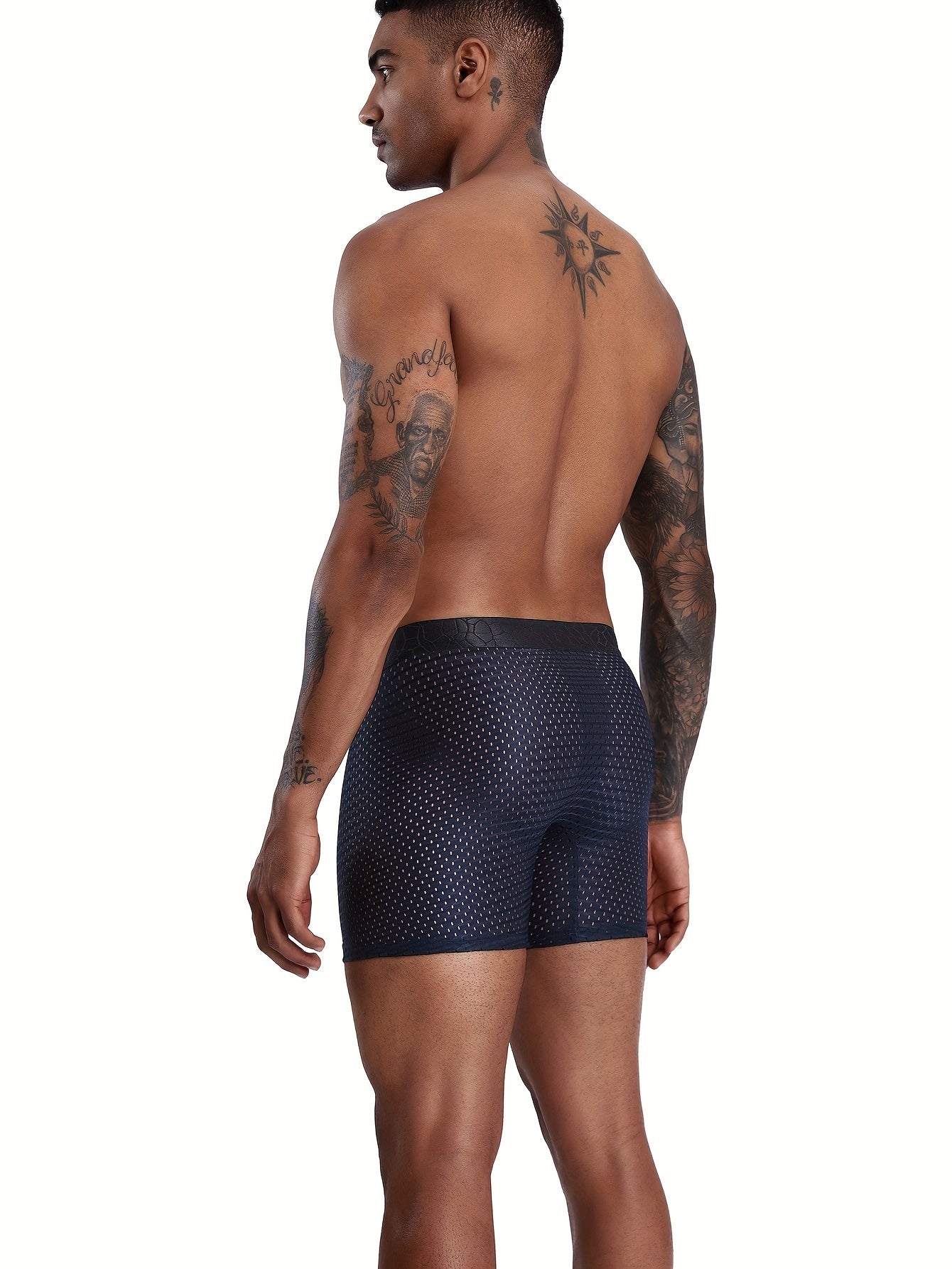 Men's Breathable Mesh Underwear Set with Extended Trouser Legs and Flat Seams