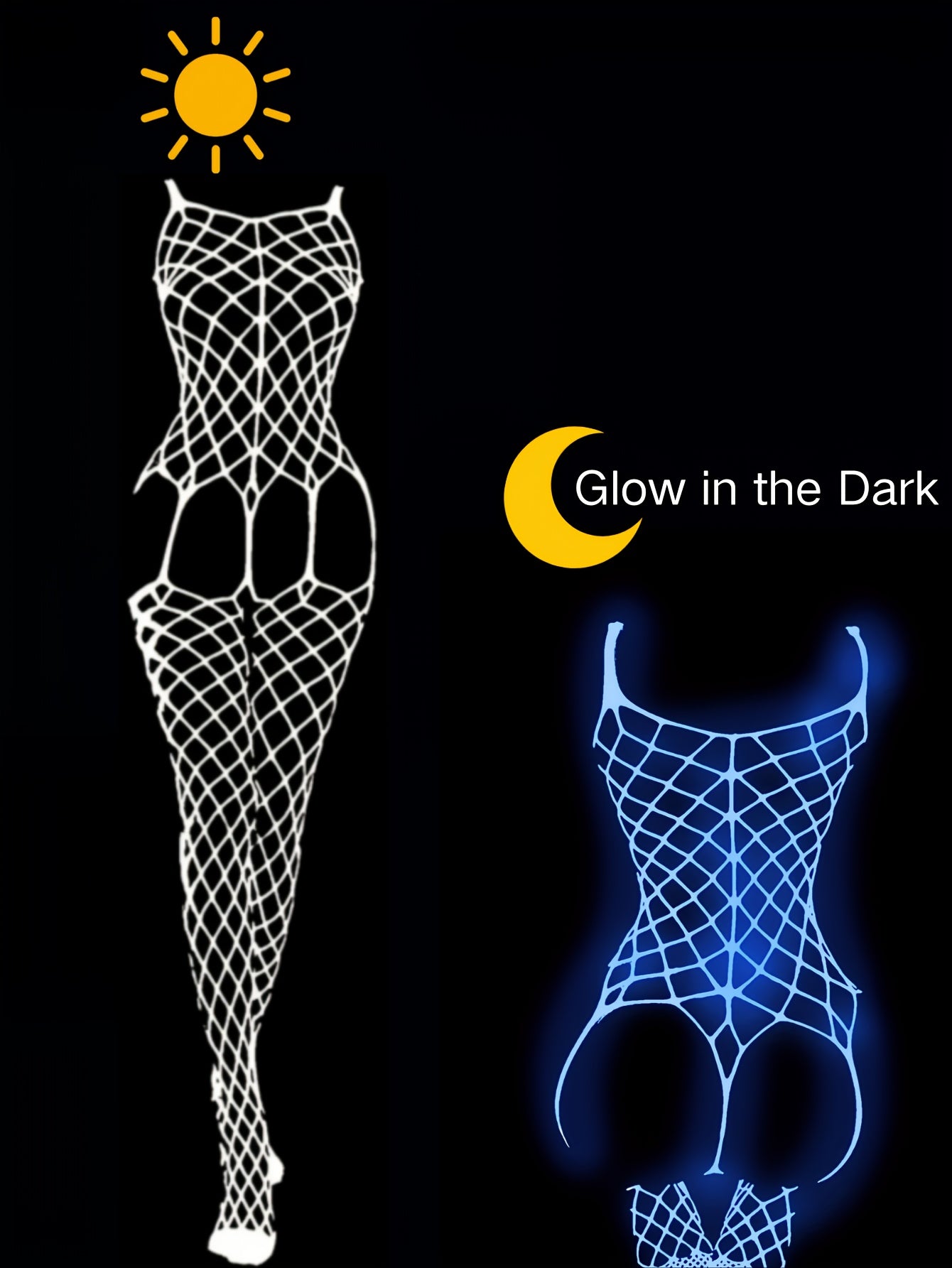 Medias de cuerpo hueco de color sólido para mujer adulta que brillan en la oscuridad azul