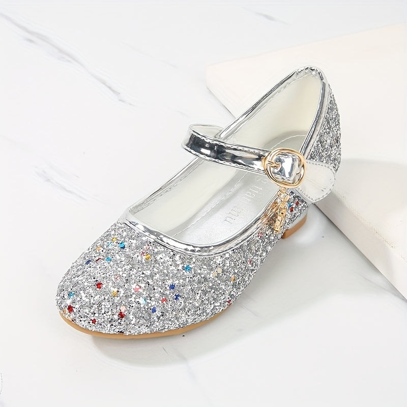 Girls' Crystal High-Heeled Shoes with Glitter and Sequins for Weddings and Parties