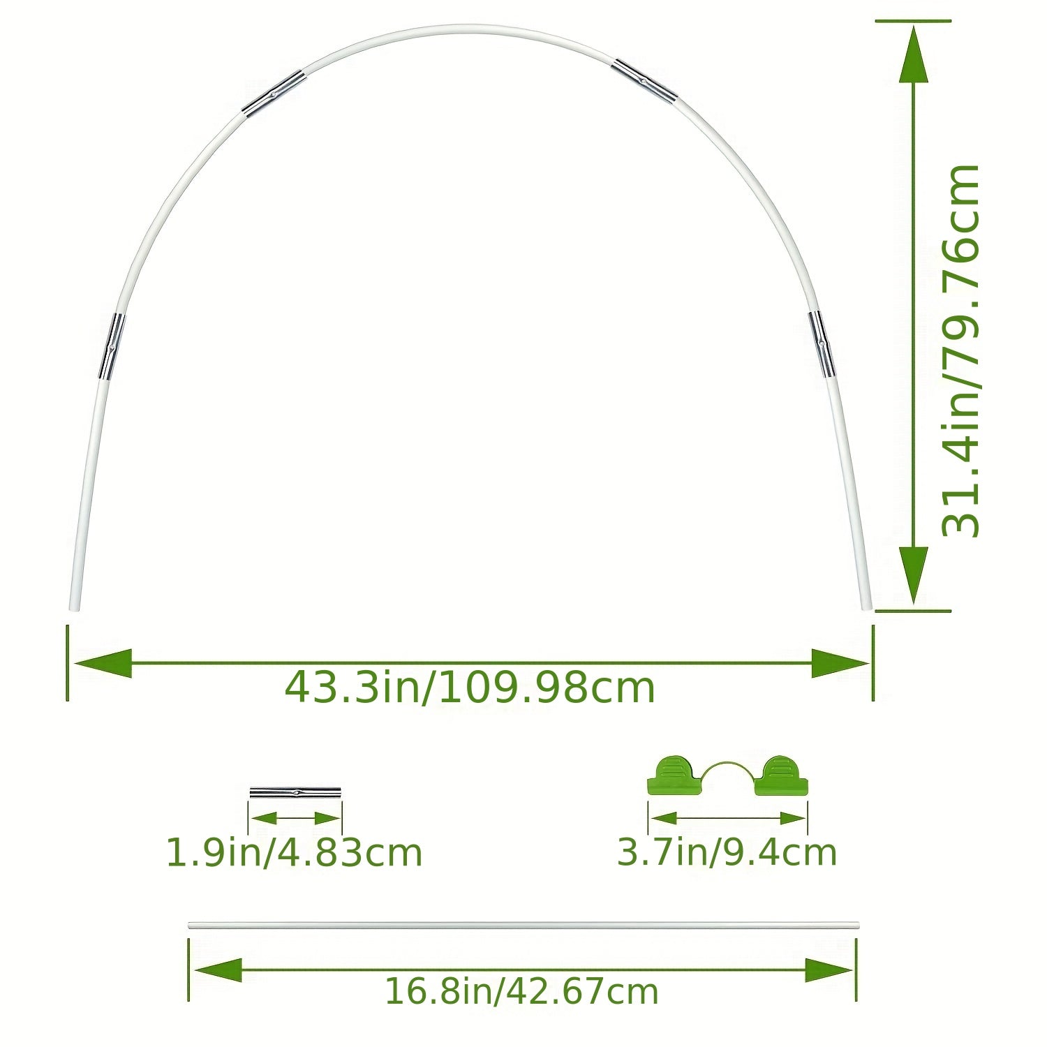 Fiberglass Greenhouse Support Hoops for DIY Plant Tunnels Garden Fabric Stakes Rust-Resistant