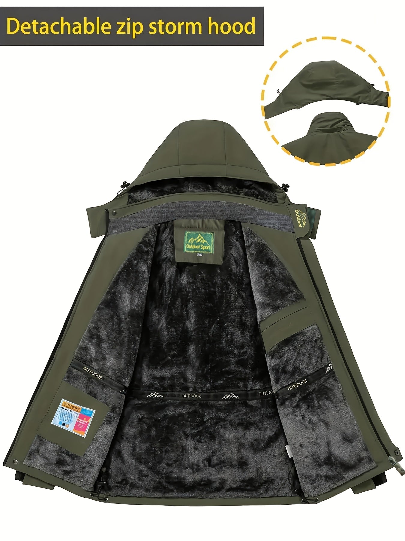 Men's Waterproof Hooded Jacket with Fleece Lining for Skiing Snowboarding Hiking