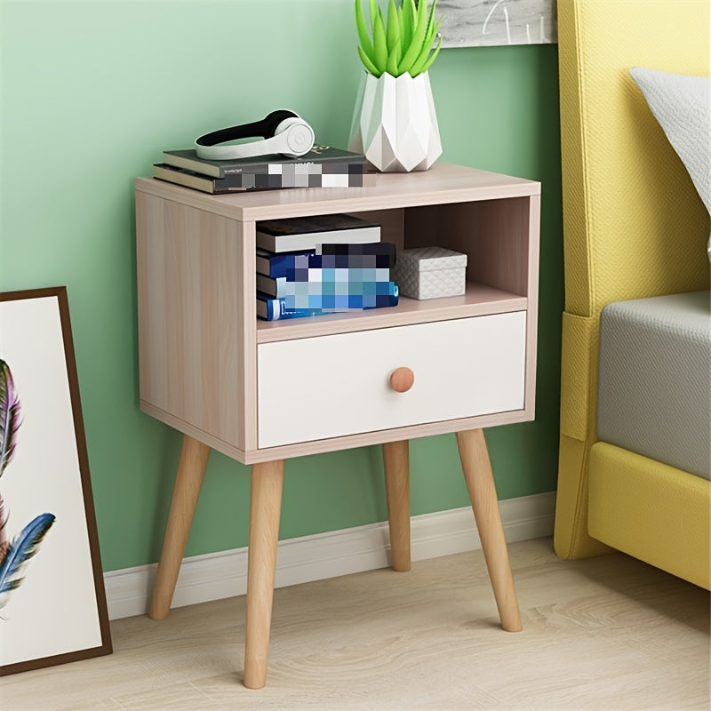 Minimalist Bedside Table with Lockable Storage Shelf and Solid Wood Legs