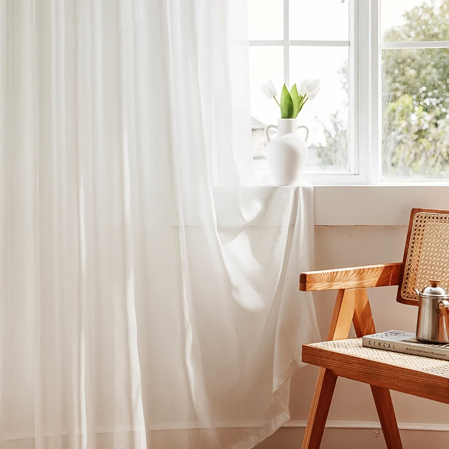 White Shiny Tulle Curtain Panels for Bedroom Living Room Office Kitchen Elegant Sheer Window Drapes