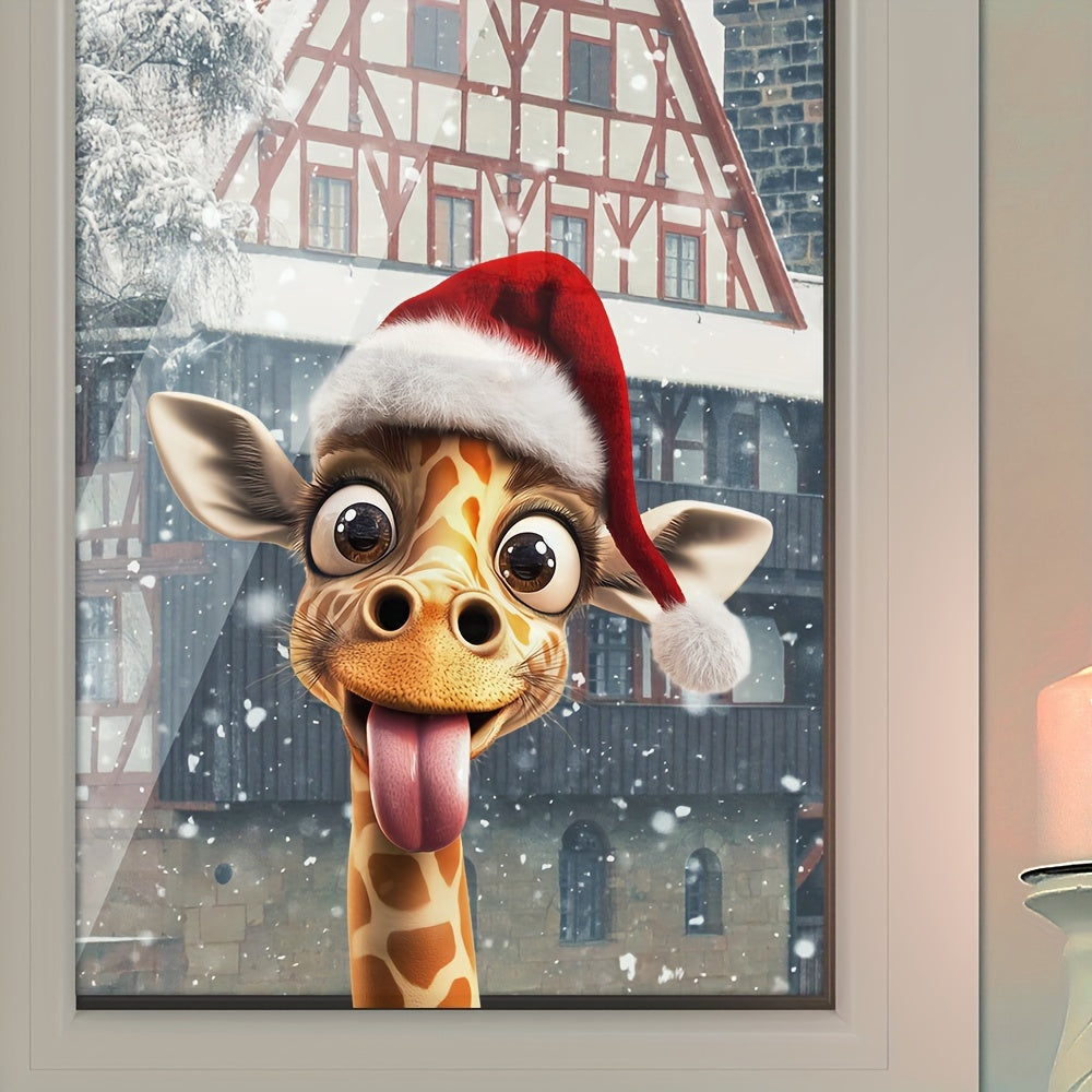 Rojdestvo Giraffe oynaga yopishqoq, mehmonxona yoki yotoqxona uchun bayramli decal