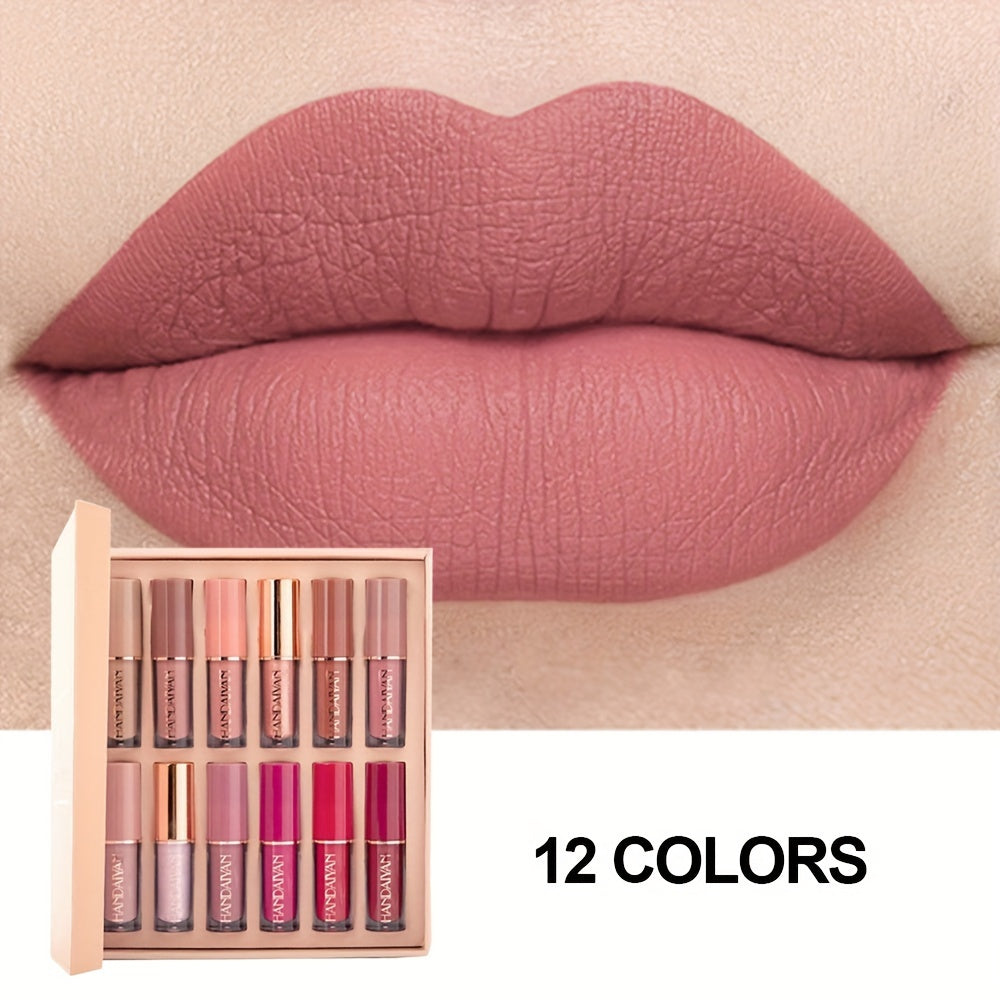 Набор женских глянцевых блесков для губ из бархата, 12 цветов, стойкие, водостойкие, матовые
