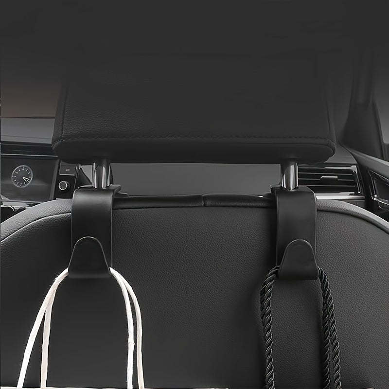 2PC Black Car Seat Back Hooks Adjustable Headrest Organizers for Bags Clothes