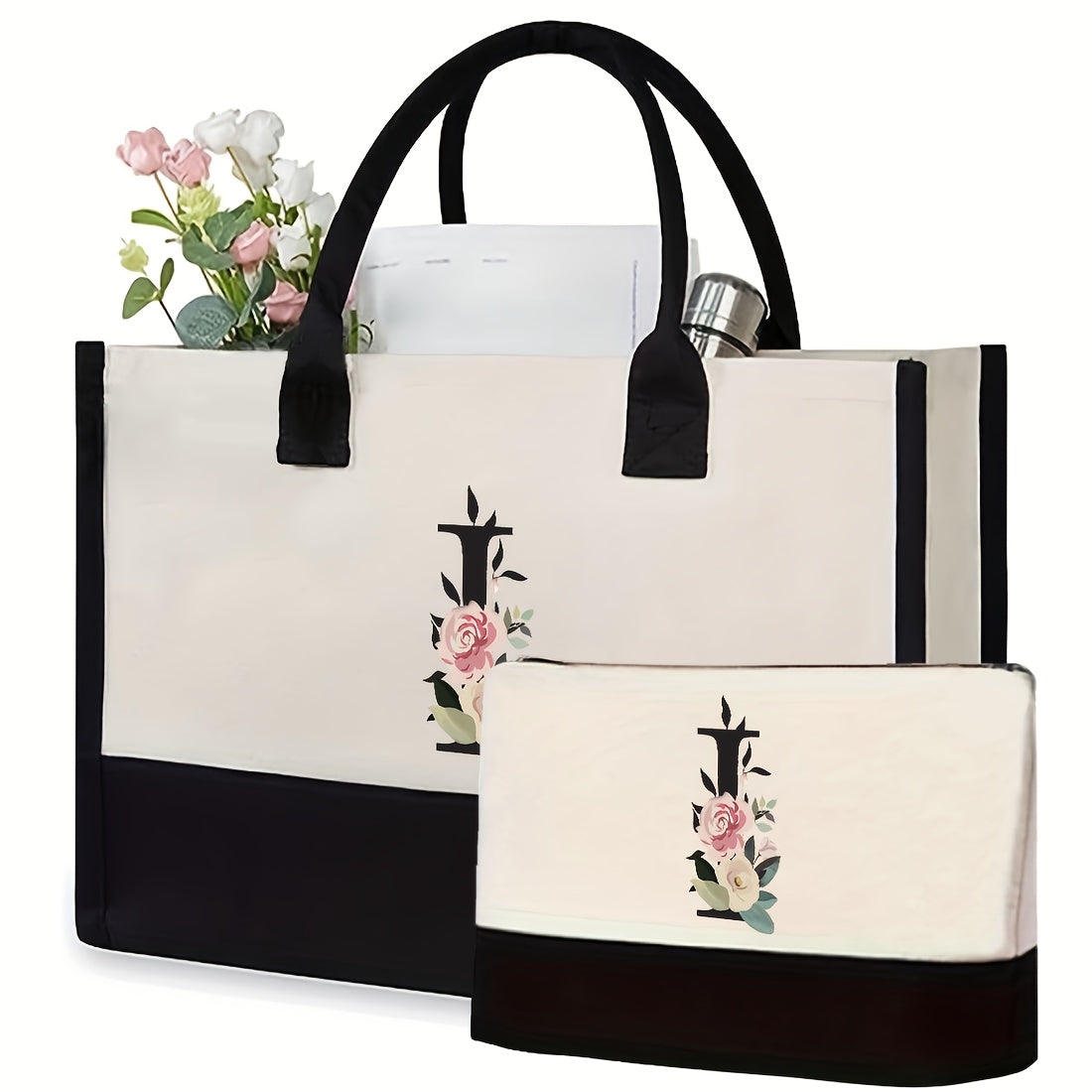 Kanvas kosmetika sumkasi, qattiq kamarlar va tasodifiy chop etish bilan, aralash ranglarda