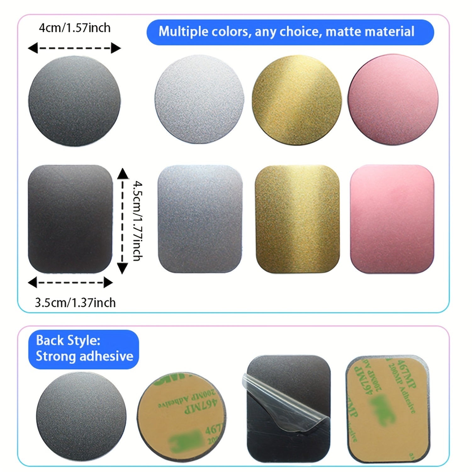 10 Sets Phone Accessories Magnetic Sheets Circular Rectangular Stainless Steel Gold