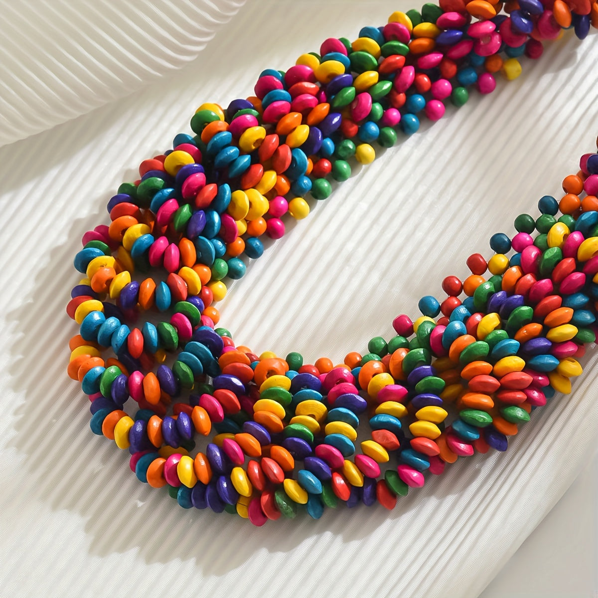 Collar bohemio de madera con cuentas geométricas para mujeres y niñas