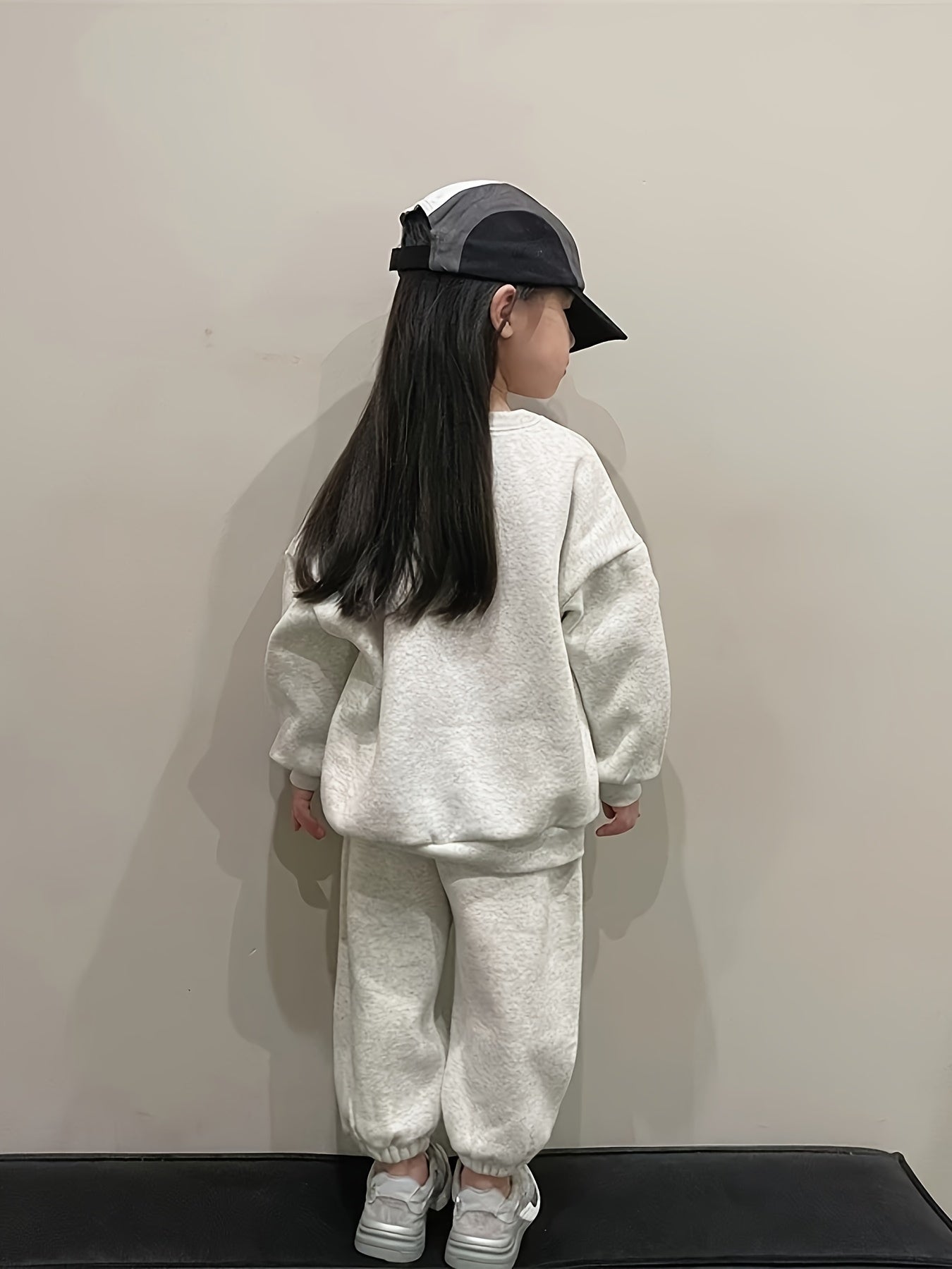 Girls Cotton Blend Hoodie and Jogger Set with Letter Print Long Sleeves Pockets for Spring Fall