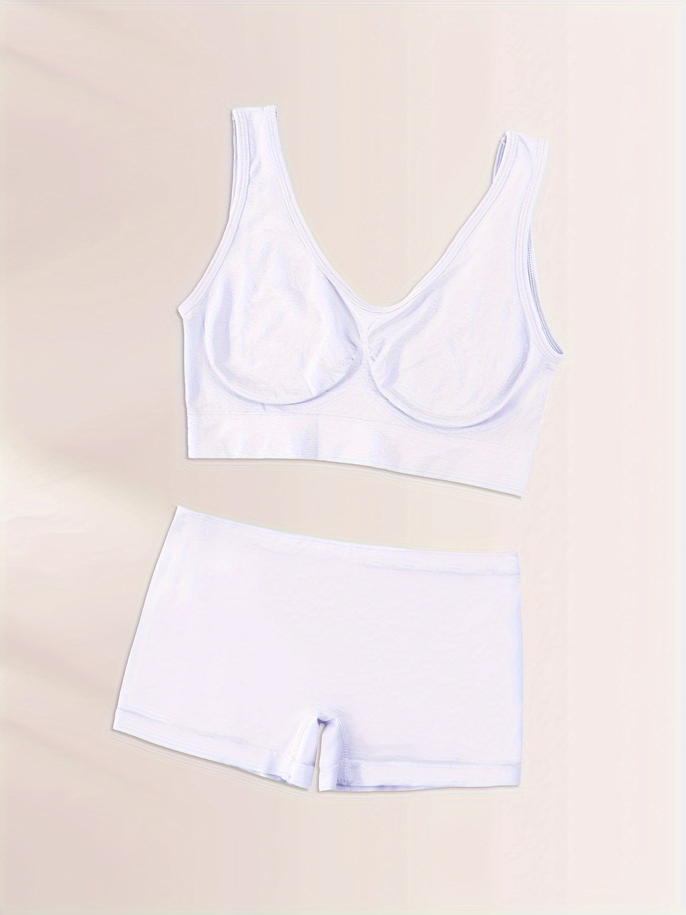 Seamless Sports Bra and High-Waisted Shorts Set Breathable Nylon Spandex Solid Color Casual Pajama