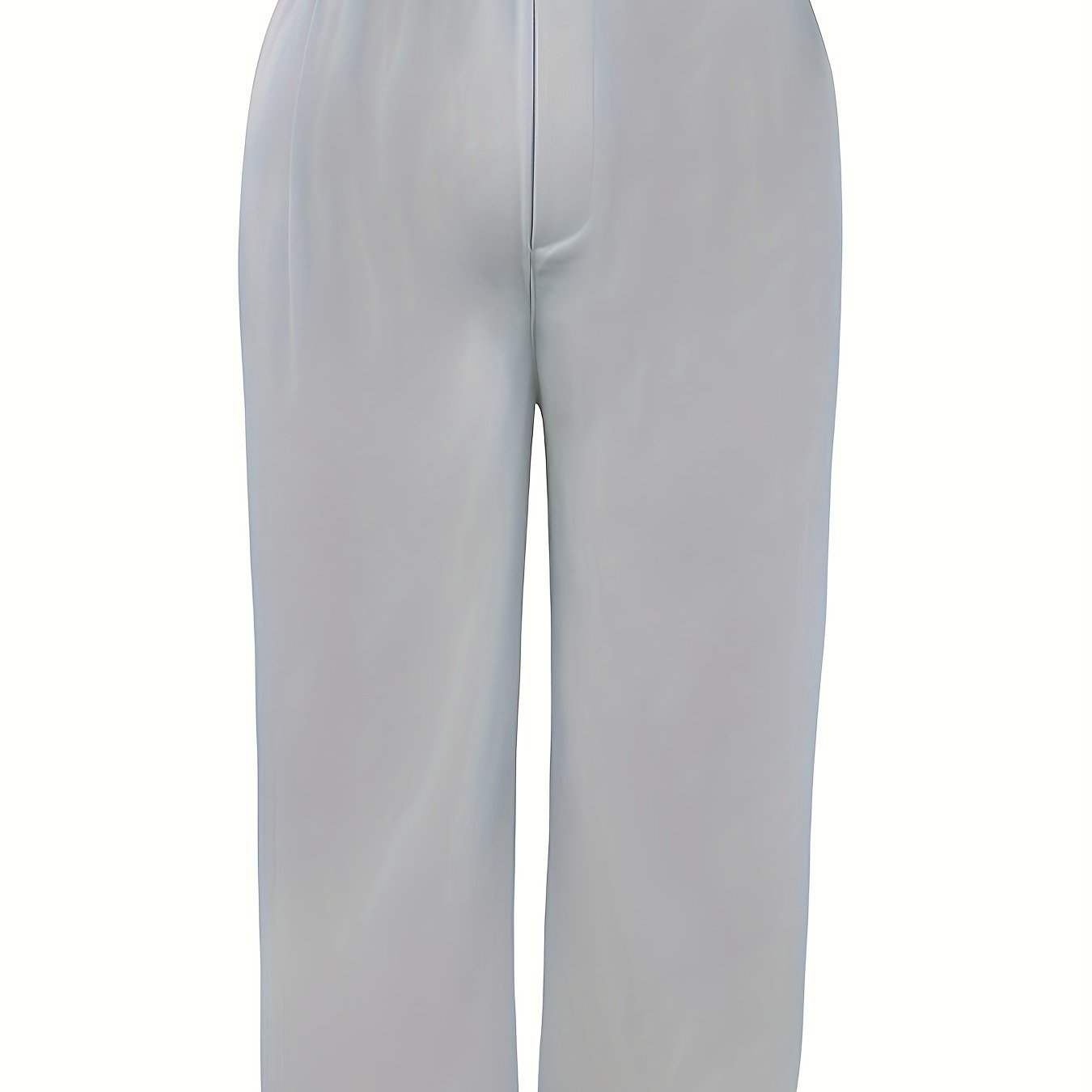 Plus Size Women's Gray Polyester Suit Pants with Elastic Waist Casual Office Wear