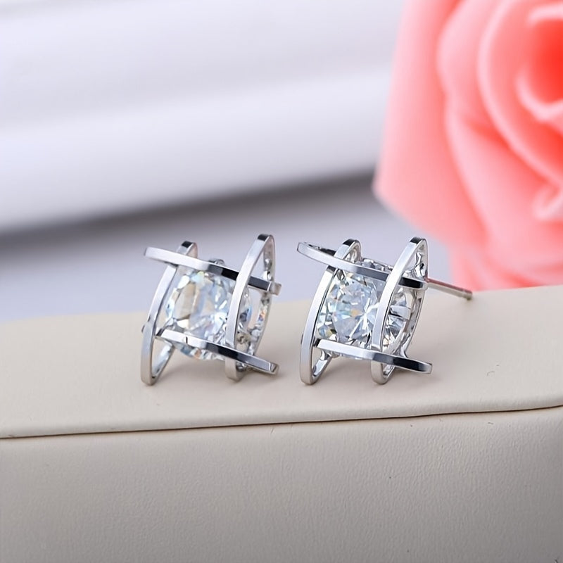 Women Zirconia Earrings Wedding Party Jewelry Silver Sparkling