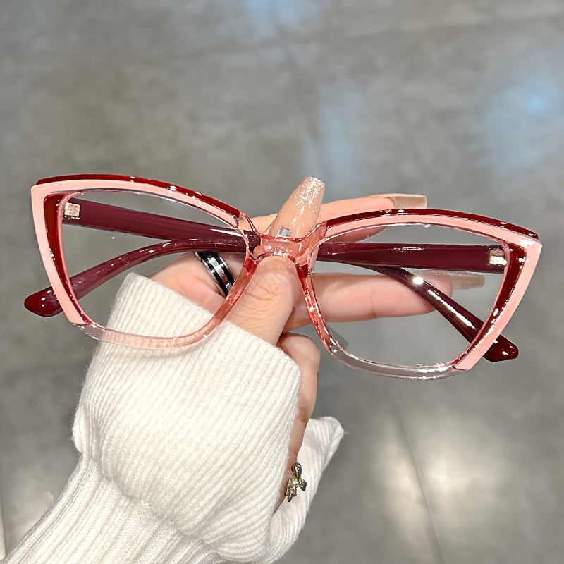 Retro Color Block Cat Eye Glasses for Women with Clear Lenses for Fashion and Computer Use