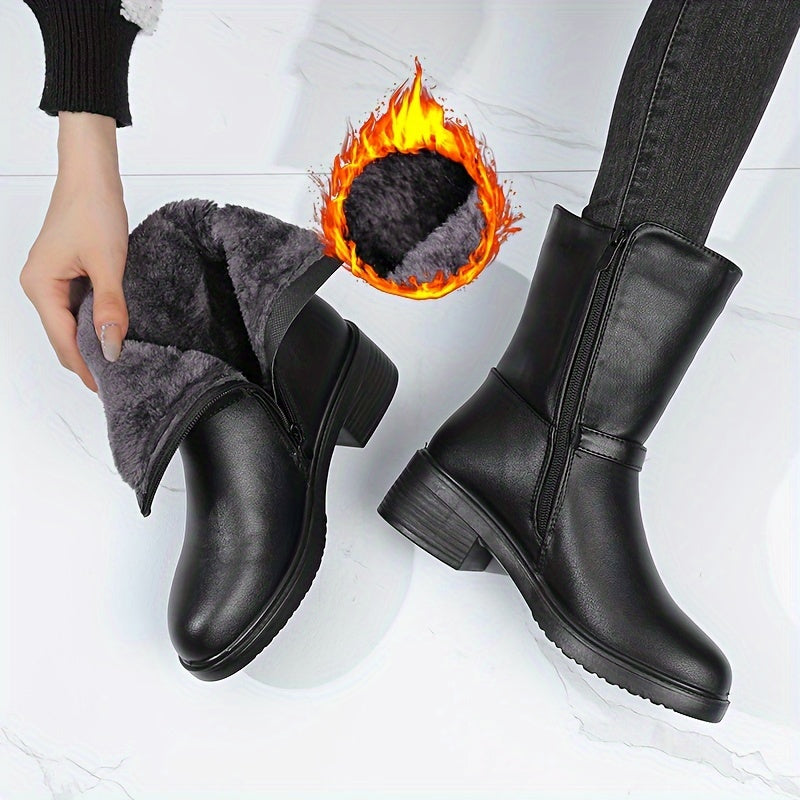 Women's Fleece-Lined Mid-Calf Winter Boots for Warmth and Comfort