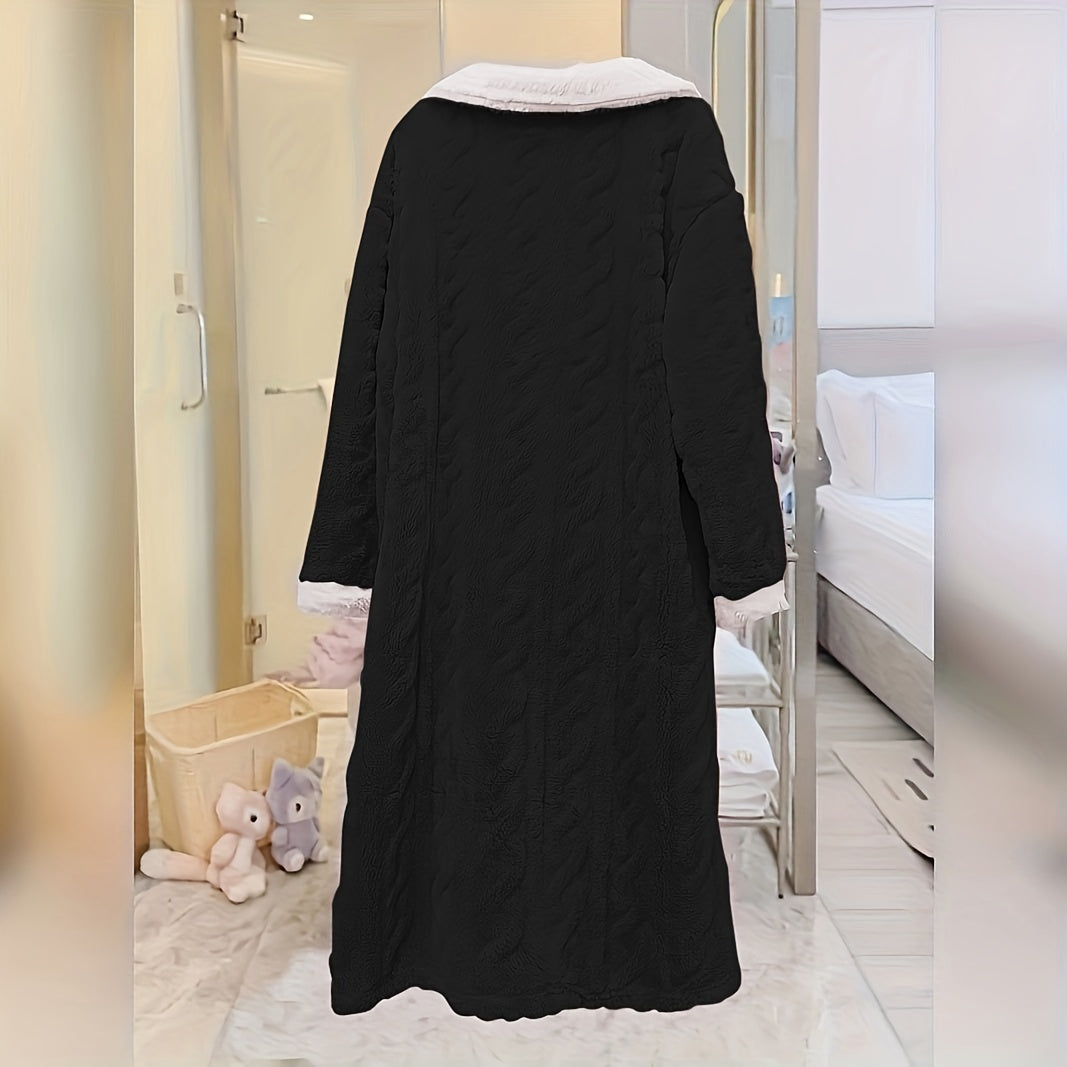 Pink Coral Velvet Women's Bathrobe with Contrast Trim Cozy Lounge Wear