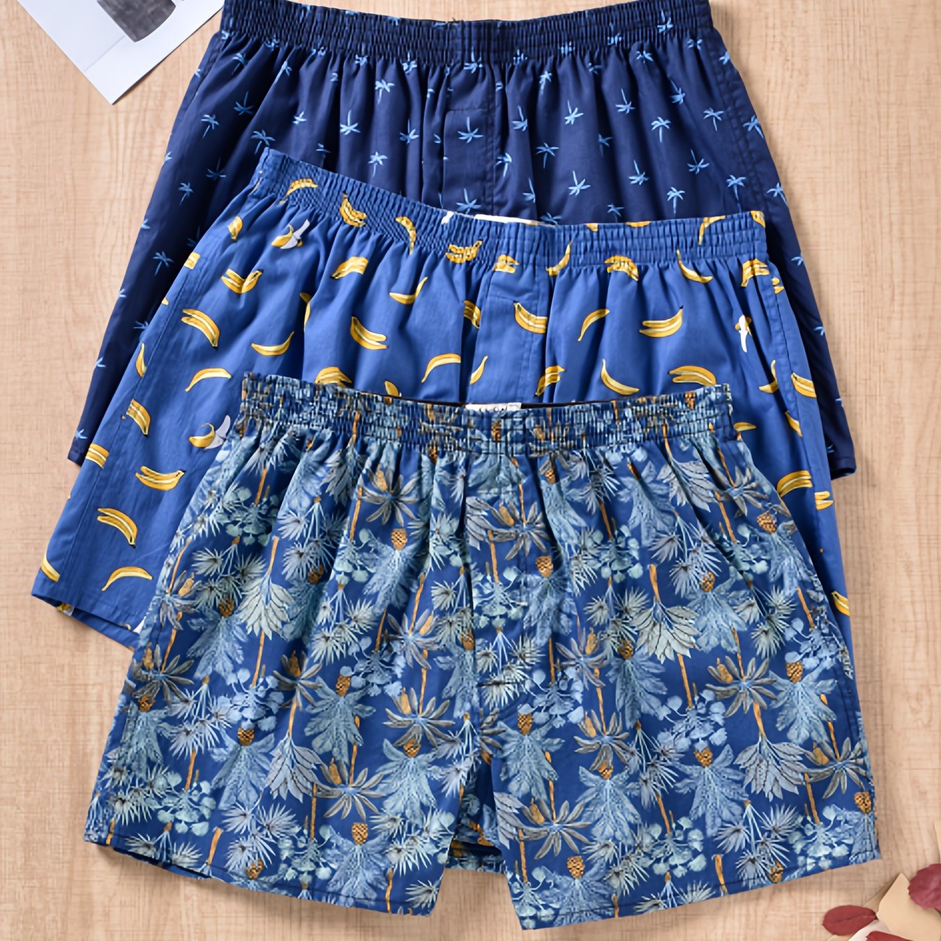 Мужские хлопковые боксёры в многоцветном стрелочном принте, свободный крой, дышащий, комплект из трёх