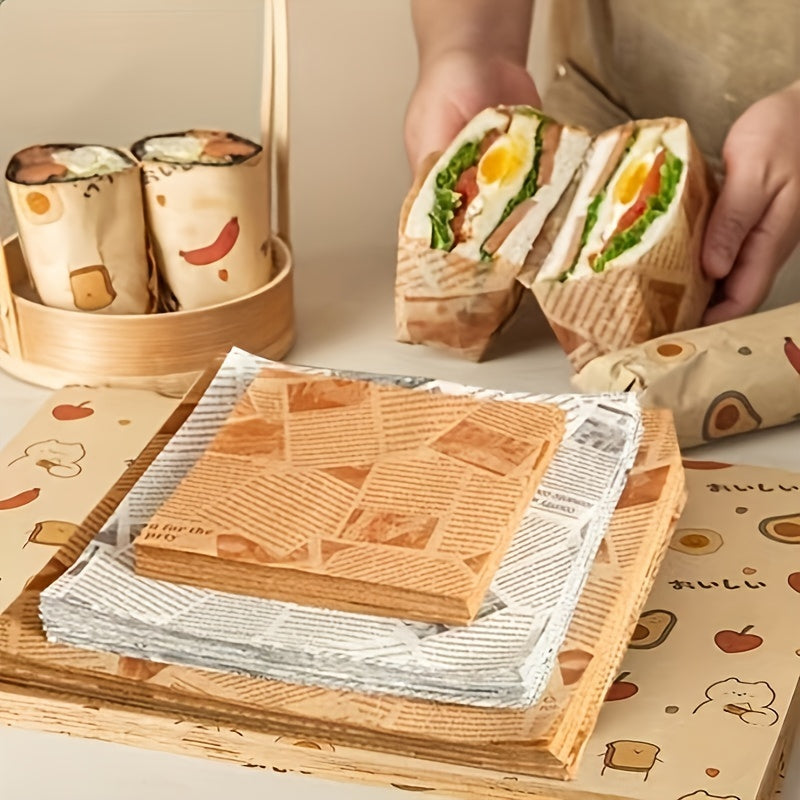 Set of 50 Oil-Resistant Greaseproof Food Wrapping Sheets for Sandwiches and Burgers