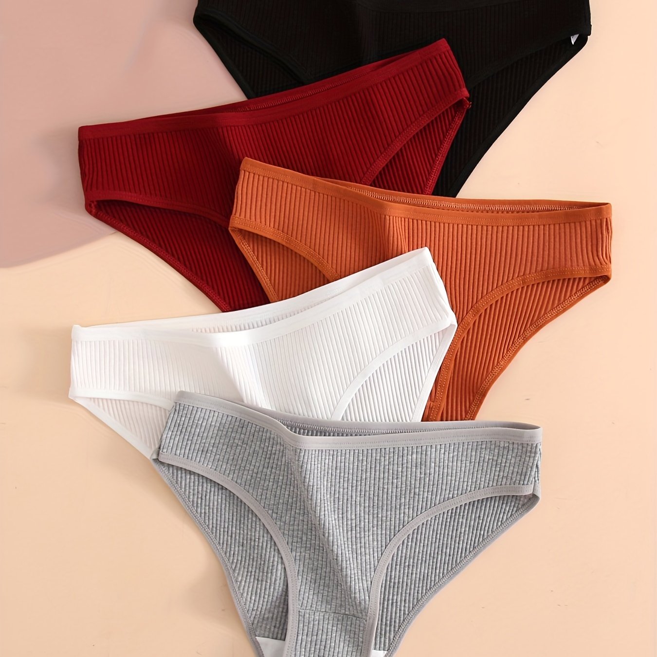 5-Pack Women’s Cotton Ribbed Briefs Breathable Comfortable Underwear