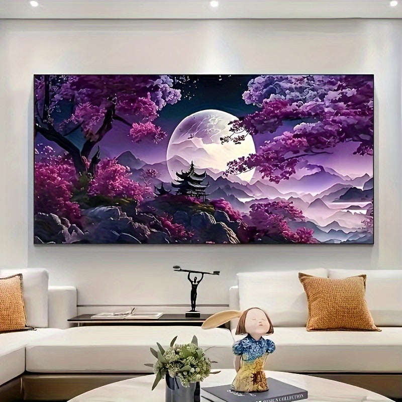 Diamond Painting Kit Modern Abstract Landscape Water Moon Tree 70x40cm for Adults