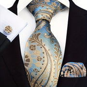 Men's Three-Piece Suit Set with Paisley Tie Pocket Towel and Cufflinks