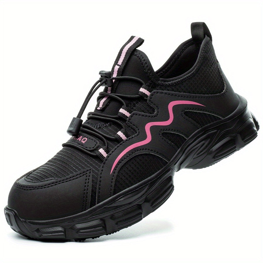 Women's Breathable Steel Toe Safety Shoes Lightweight Non-Slip Pink and Black