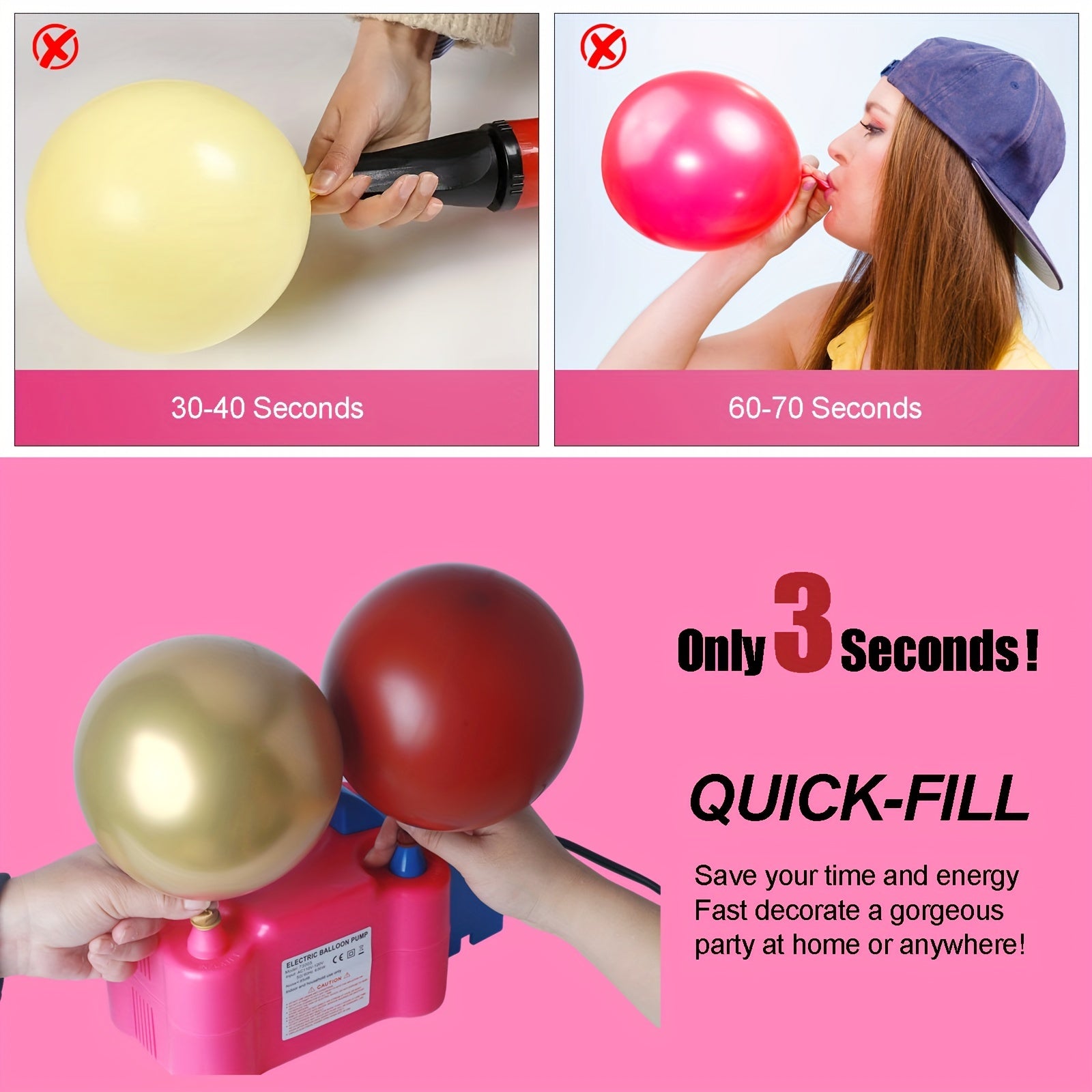 Electric Inflatable Air Pump for Holiday Balloons Wedding Decorations 220V Plug