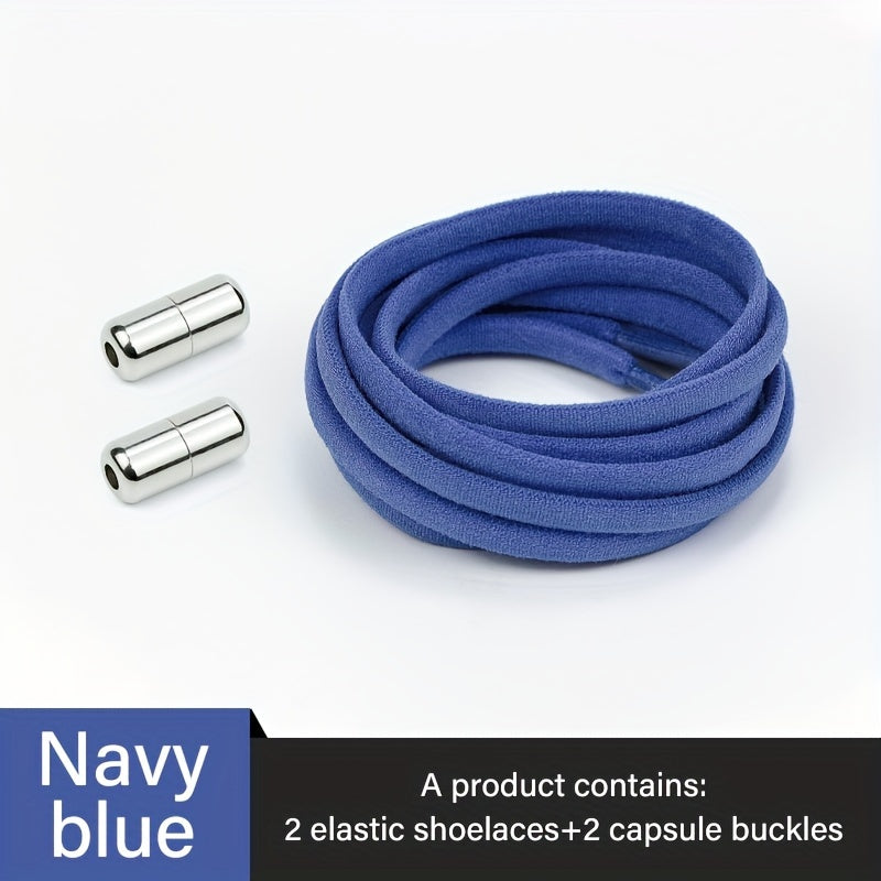 Unisex Elastic No-Tie Shoe Laces with Metal Buckle Quick Fasten Solid Color