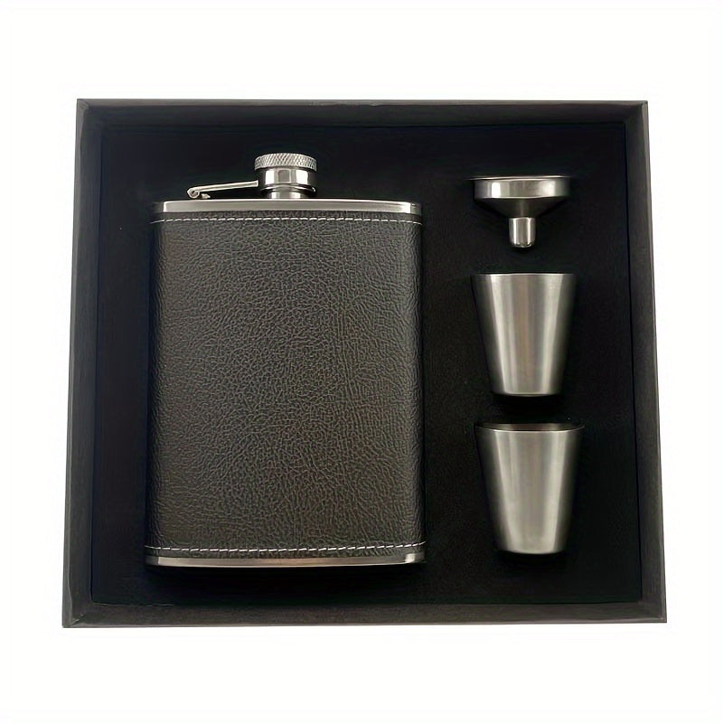 Black Stainless Steel Flask Set with 2 Wine Cups Leak-Proof Gift for Men Women