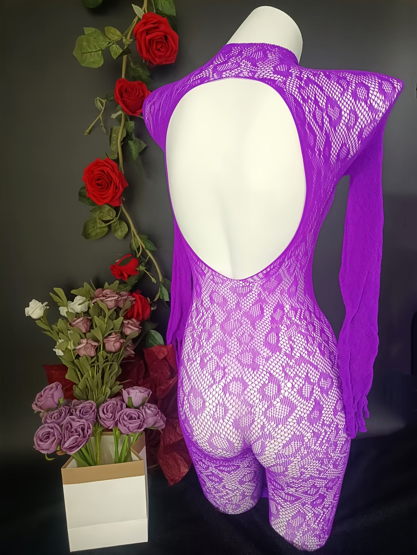 Women's Leopard Print Backless Bodysuit with Finger Gloves Nylon Blend