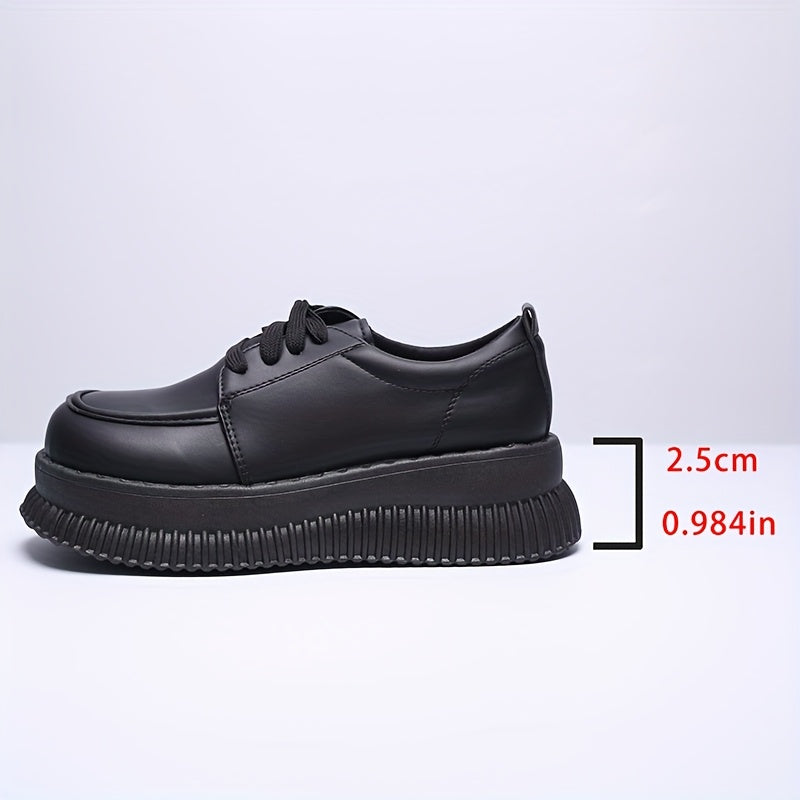 Women's Platform Oxford Shoes Black Lace-Up Chunky Sole Casual Office Loafers