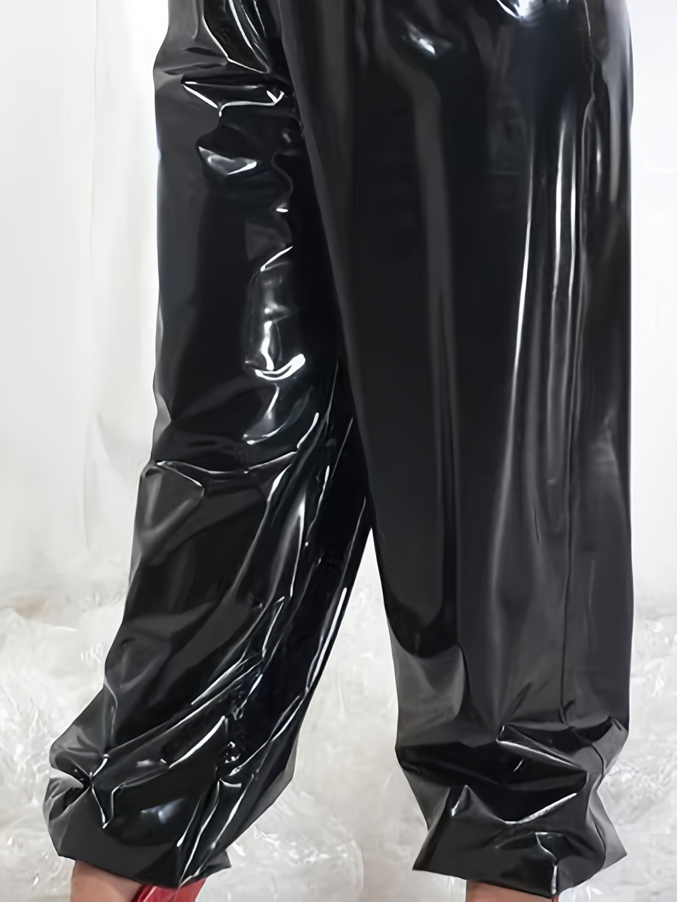 Women's Plus Size Black Faux Leather Lantern Pants Loose Fit Elastic Waist