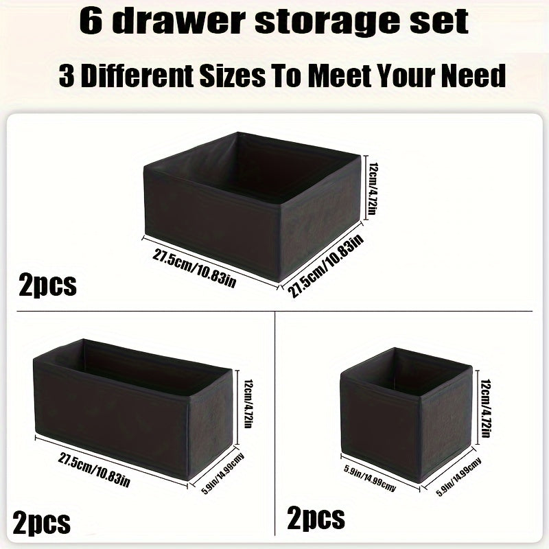 6-Piece Fabric Drawer Organizer Set Foldable Weather-Resistant Storage Bins for Home Organization