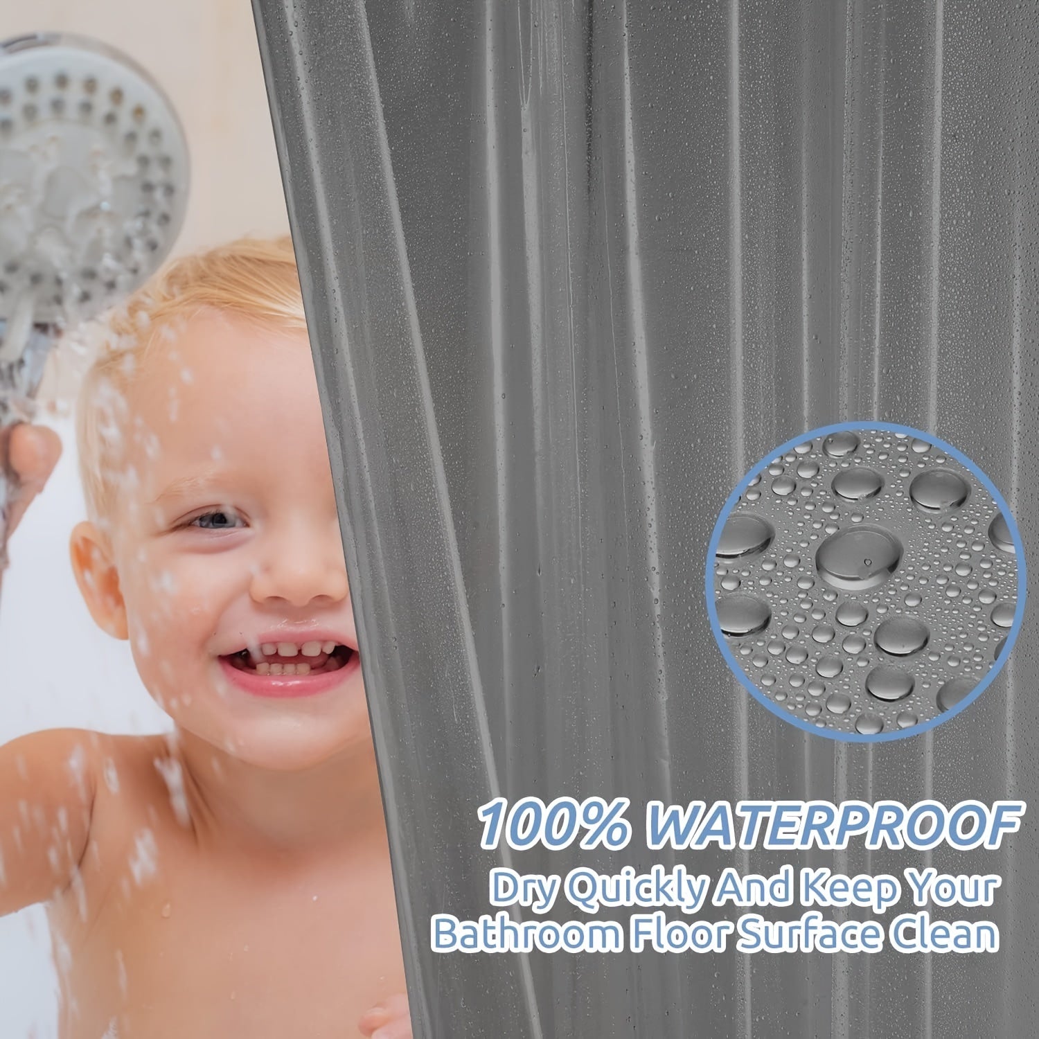 Waterproof PEVA Shower Curtain Liner with 12 Hooks 180x180cm for Bathtub