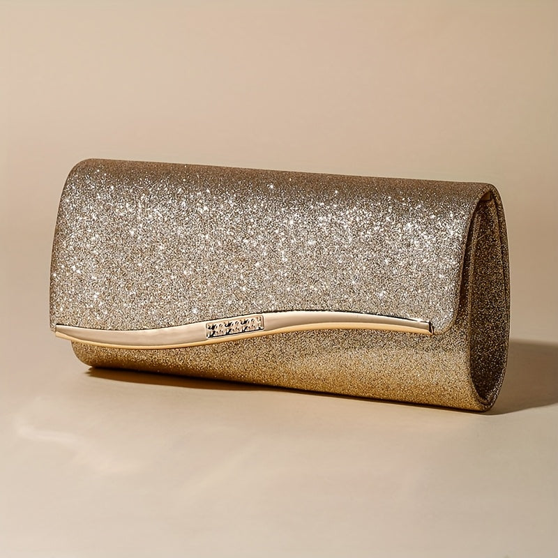 Черный блестящий вечерний клатч с цепочным ремешком для официальных мероприятий