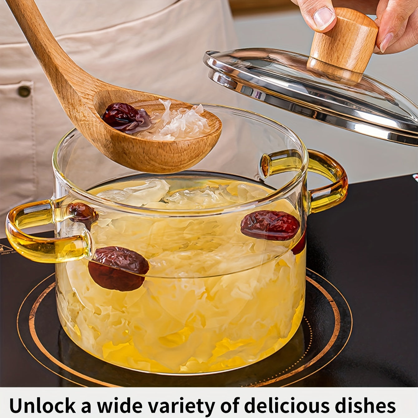 Glass Cookware Set with 2 Pots Lids and Easy Grip Handles for Stew and Soup