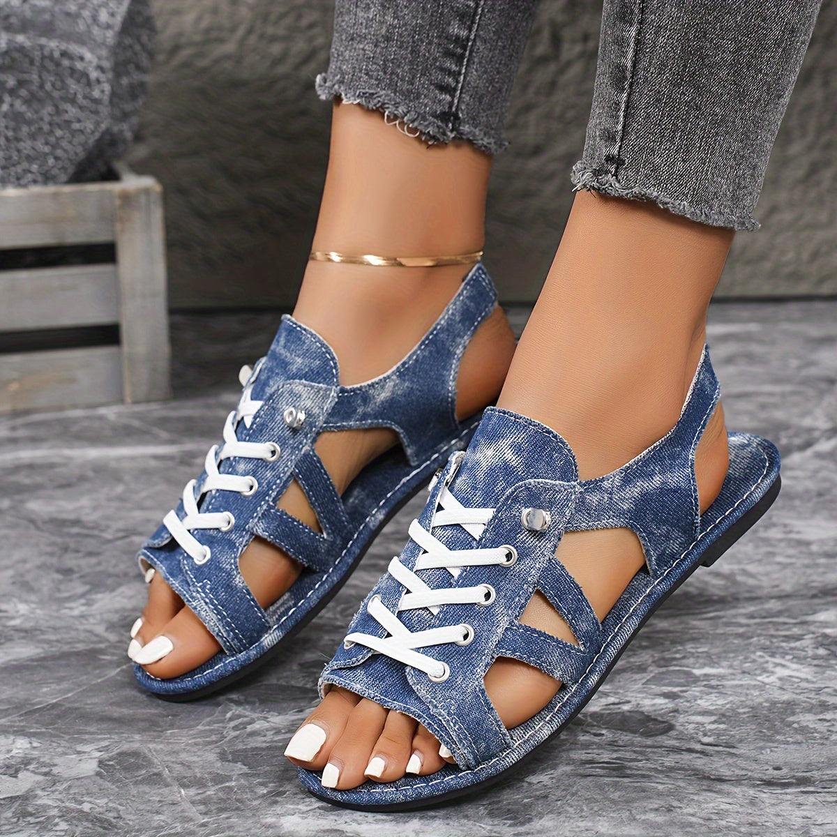 Women's Solid Color Cowboy Flat Sandals Casual Beach Slides