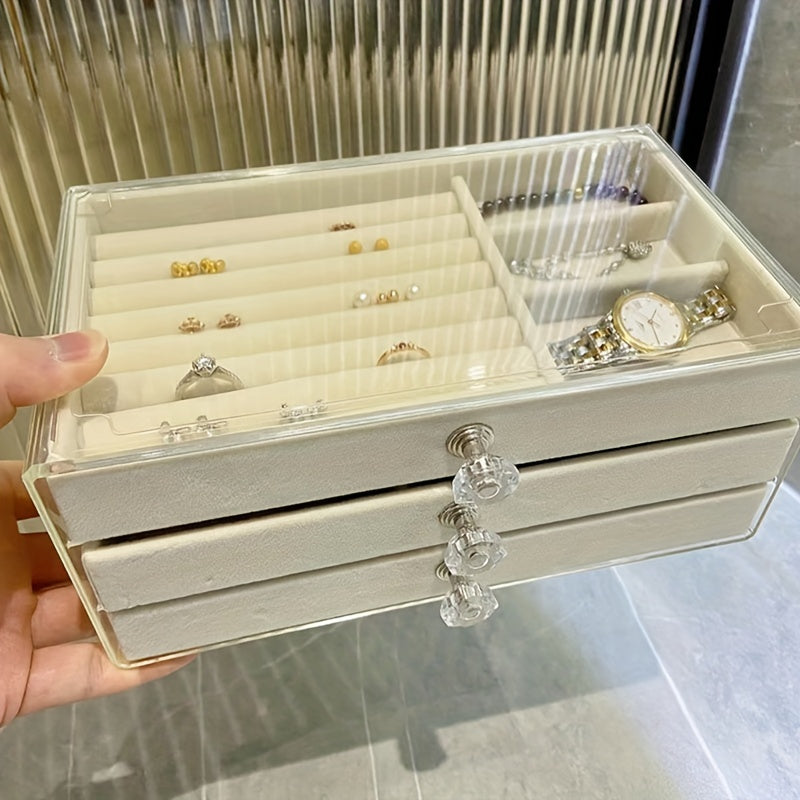 Acrylic Jewelry Organizer with 3-Layer Drawer for Earrings Rings Necklaces