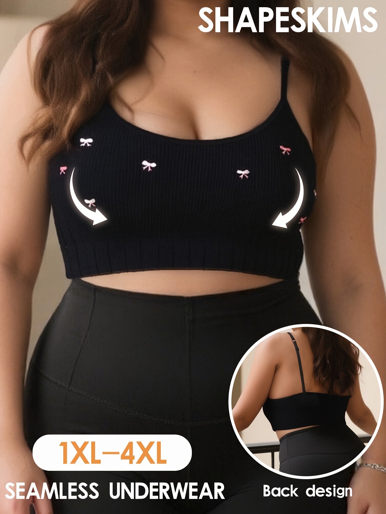 Plus Size Seamless Sports Bra Breathable Comfortable Black White Butterflies