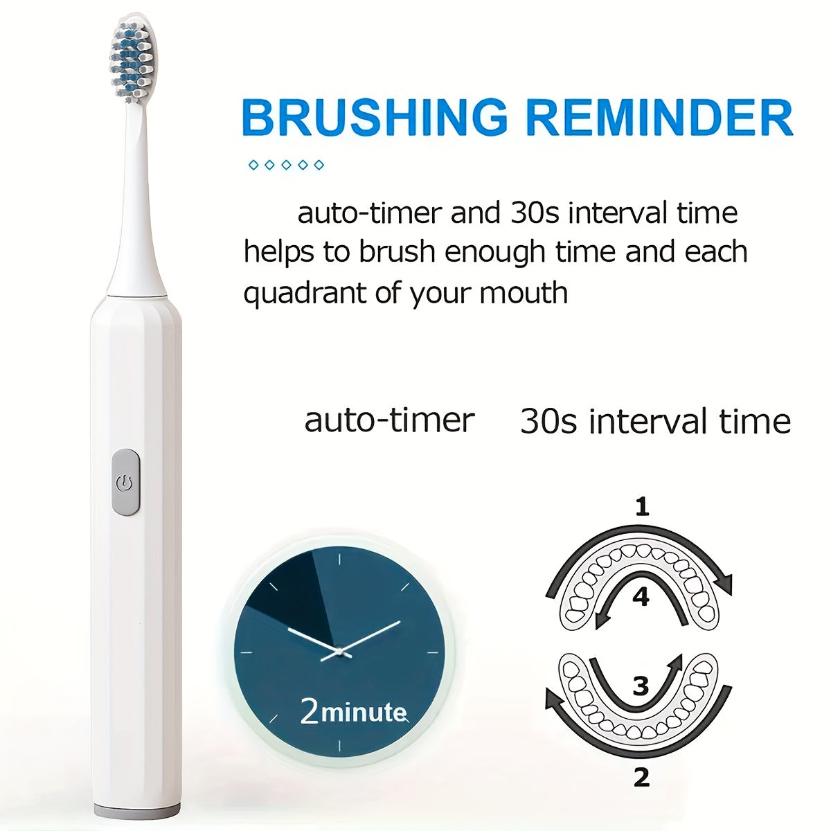 Uniseks AA batareyka bilan ishlaydigan elektr tish cho'tkasi, 6 ta o'rnini bosadigan boshlar bilan